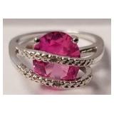 Pink Sapphire sterling silver ring sz 7