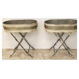 Pair scissor metal oval planters