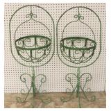 Pair green swinging wire planters