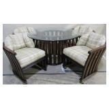 Glass top table and 4 chairs signed