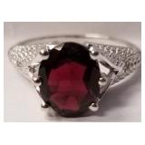 Garnet sterling silver ring sz 7