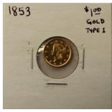 1853 $1 TYPE1 GOLD COIN