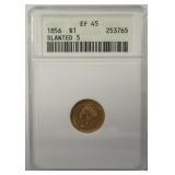1856 $1 Ty3 ANACS EF45 gold coin