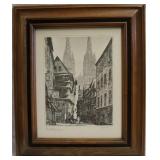 Cityscape print in frame