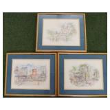 set of 3 signed Paris prints in frame