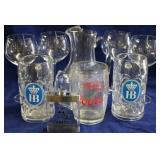 box lot of beer and wine glasses