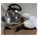 Box lot of Kitchen items-strainer, etc