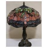 Red Stained glass dragonfly lamp
