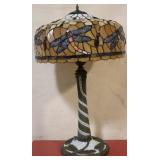 Tan stained glass dragonfly lamp