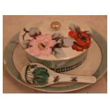 Oriental Sugar Bowl with Spoon- AS IS WITH CHIPS