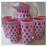 Fenton Coin Dot Pitcher and Glasses