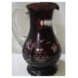 Red Etched Glass Pitcher