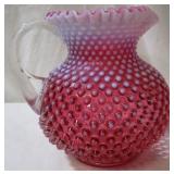 Cranberry Opalescent Hobnail Pitcher