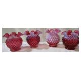 Set of 4 Cranberry Opalescent Vases
