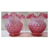 Pair of Cranberry Opalescent Vases