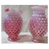 Pair of Fenton Cranberry Hobnail Vases