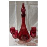Etched Cranberry Water Set