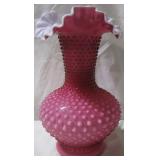Fenton Cranberry Ruffled Edge Hobnail Vase