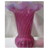 Fenton Cranberry Swirl Vase - signed