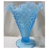Blue Opalescent Ruffled Edge Vase