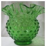 Fenton Green Hobnail Vase