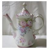 Hand Painted KPM China Teapot - white w/flowers