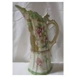 Hand Painted Nippon Pitcher - green trim