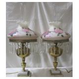 Pair of Globe Lamps - Pink Roses