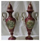 Pair of Urns w/lids Red Royal Vienna