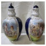 Pair of Blue Urns - as is