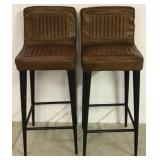 Brown Leather bar stools by Butler