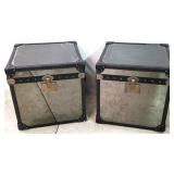 Pair Lazzaro leather trim lift top trunk style