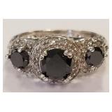 Black and White Diamond Ring sz 6 10K gold