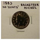 1883 NO CENTS RACETEER NICKEL