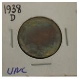 1838D UNC Buffalo Nickel (toned)