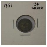 1851 Silver 3 cent