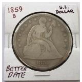1859S Seated Liberty Silver Dollar