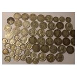 Silver-21dimes, 10quarters, 28barber quarters