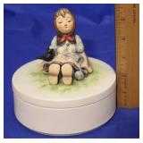Hummel "Girl Knitting" w/songbird Trinket Box