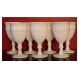 Set of 7 Milk Glass Goblets