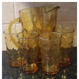 Amber Glass Pitcher w/4 Glasses (5pcs)