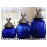 3-piece Cobalt Blue Rooster Top Containers