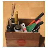 Wood Advertising Box w/Assorted Items