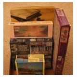 Tray Lot of Assorted Puzzles and Scrapbook