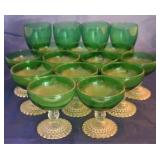 Set of Green/Clear Footed Glasses (16 pc)