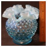 Fenton Blue Opalescent Hobnail Vase