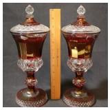 Pair Cranberry with Clear Glass Candy Jars - 2pc.