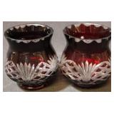 Pair Ruby Cut to Clear Candle Holders - 2pc.