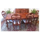 Antique Carved/Inlaid Wod Dining Table w/ 6 Chairs