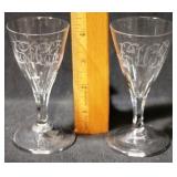Pair of Antique Etched Cordial Glasses